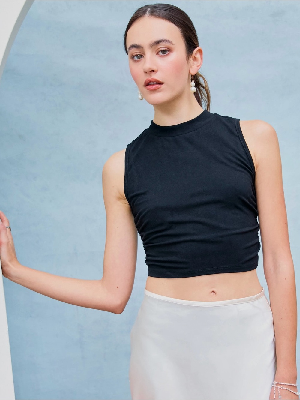 NWOT High Neck Sleeveless Ruched Crop Top